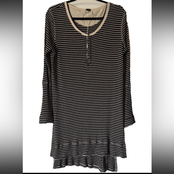 We The Free Tops - We The Free Free People Striped Henley Thermal Tunic Top Long Sleeve Raw Hem